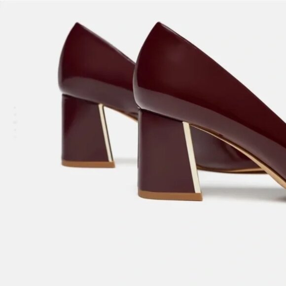 Zara wine burgundy red patent leather block heels pumps 40 - Picture 2 of 14